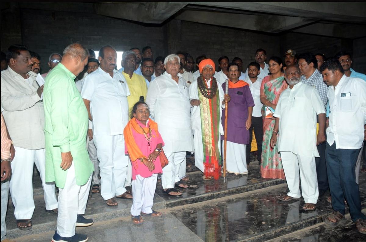 Minister for Law, Parliamentary Affairs, Legislation and Tourism H.K. Patil inspected the work on Pt. Puttaraj Gawai Smaraka Bhavana in Gadag on Friday. 