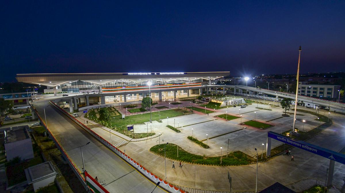 Illuminated new terminal building of the Jayprakash Narayan International Airport. FIle