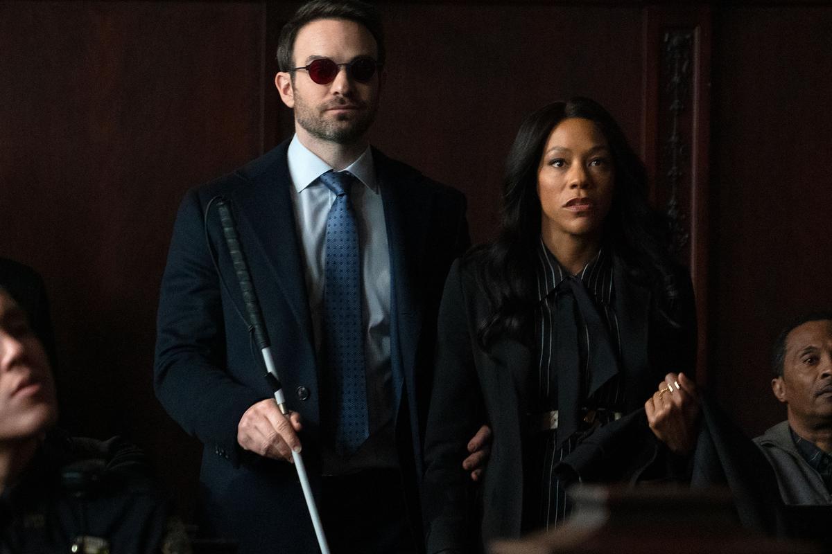 Daredevil/Matt Murdock (Charlie Cox) and Kirsten Mcduffie, ADA (Nikki M. James) in Marvel Television’s ‘Daredevil: Born Again’