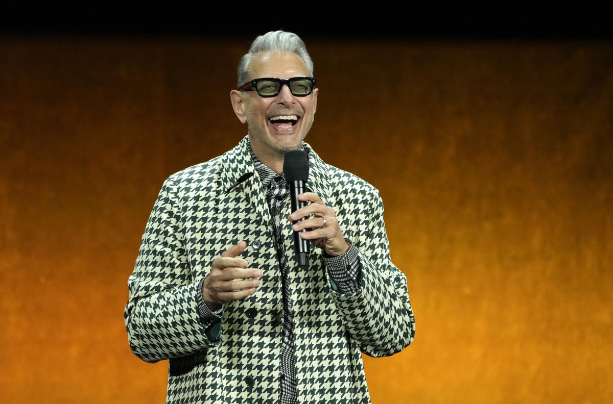 Jeff Goldblum, a cast member in the upcoming film ‘Wicked,’ discusses the film during the Universal Pictures and Focus Features presentation at CinemaCon 2024 Jeff Goldblum, a cast member in the upcoming film ‘Wicked,’ discusses the film during the Universal Pictures and Focus Features presentation at CinemaCon 2024