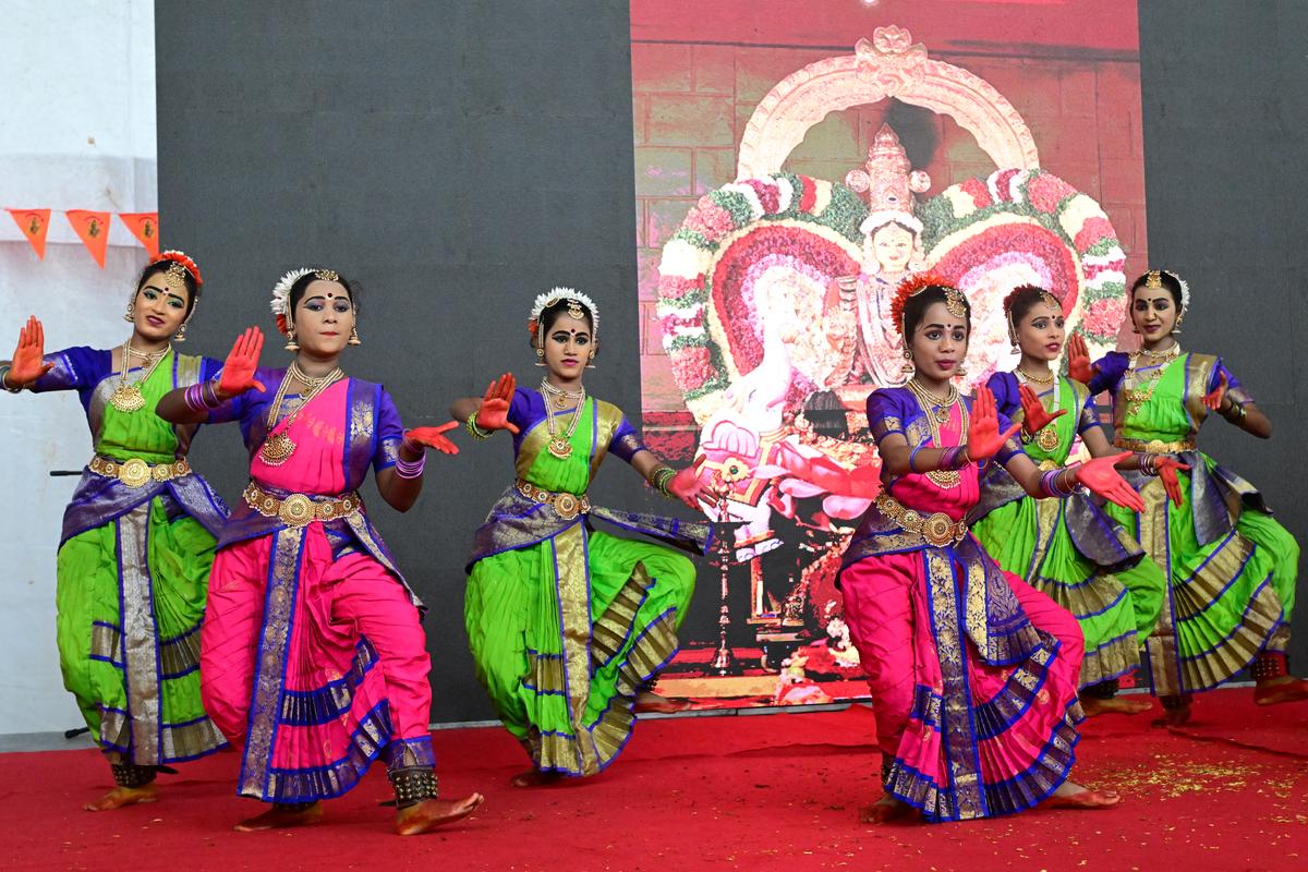 Artistes performing Kuchipudi dance during the Dasara celebrations in Vijayawada on Saturday. 
