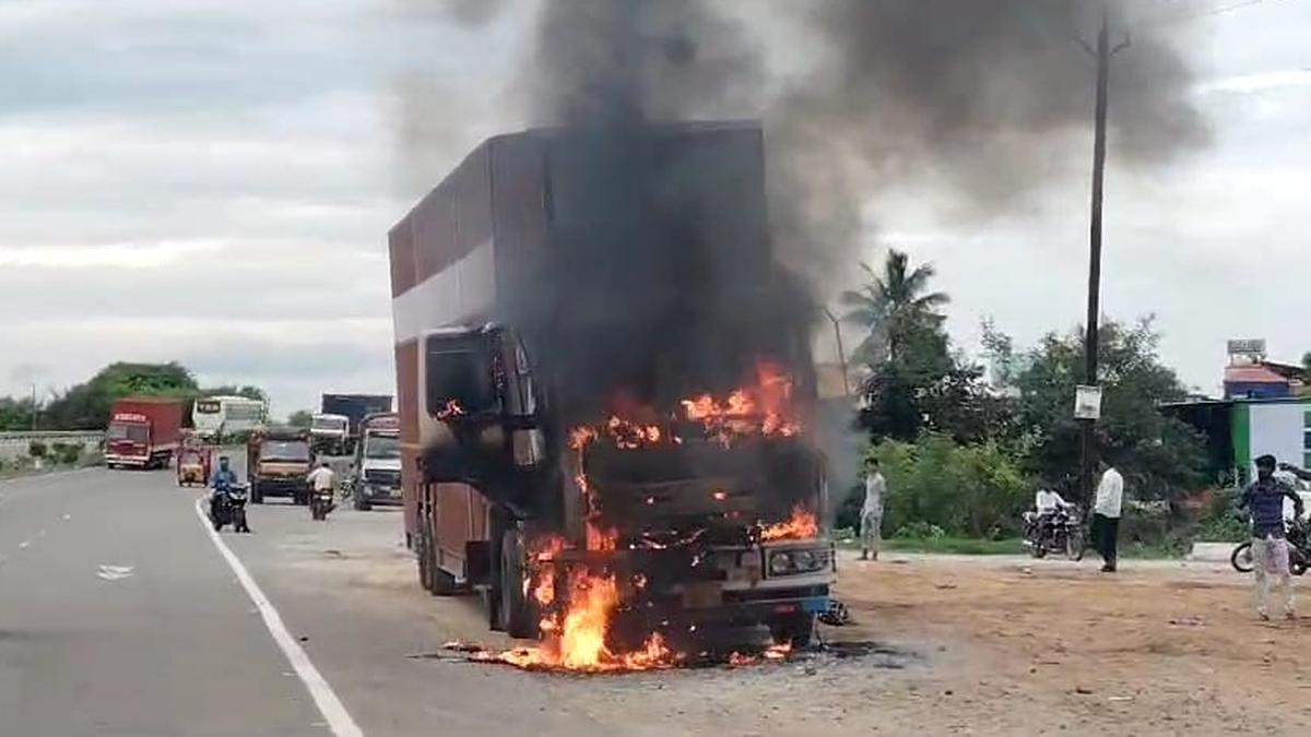 Container lorry catches fire on Chennai-Bengaluru national highway, no casualties reported