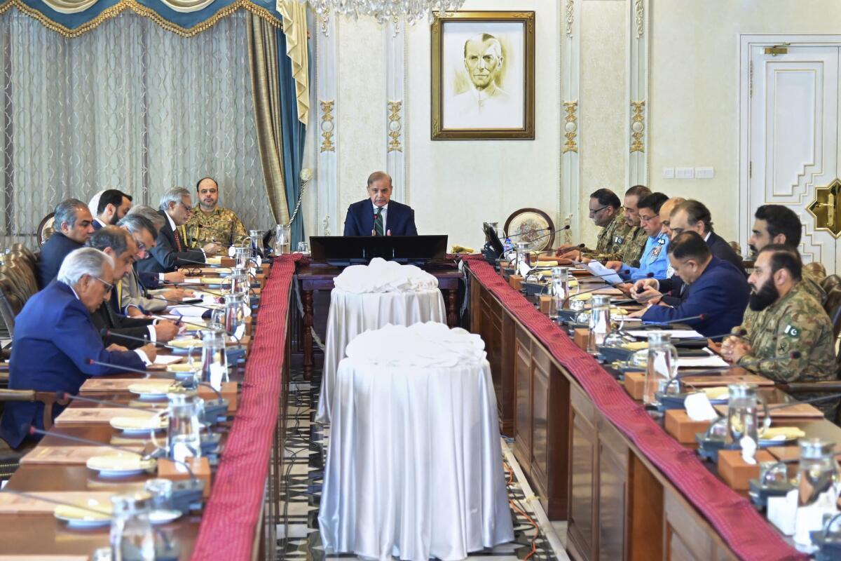 Pakistan’s Prime Minister Shehbaz Sharif chairs a meeting of the nation’s National Security Committee, in Islamabad 