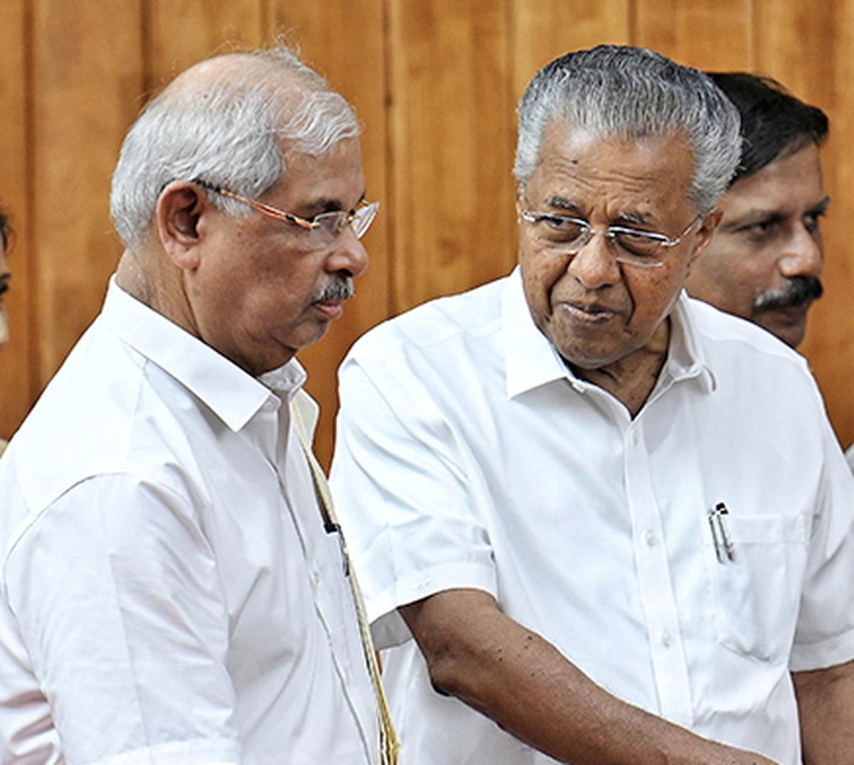 File picture of Kerala Chief Minister Pinarayi Vijayan with Governor Rajendra Vishwanath Arlekar