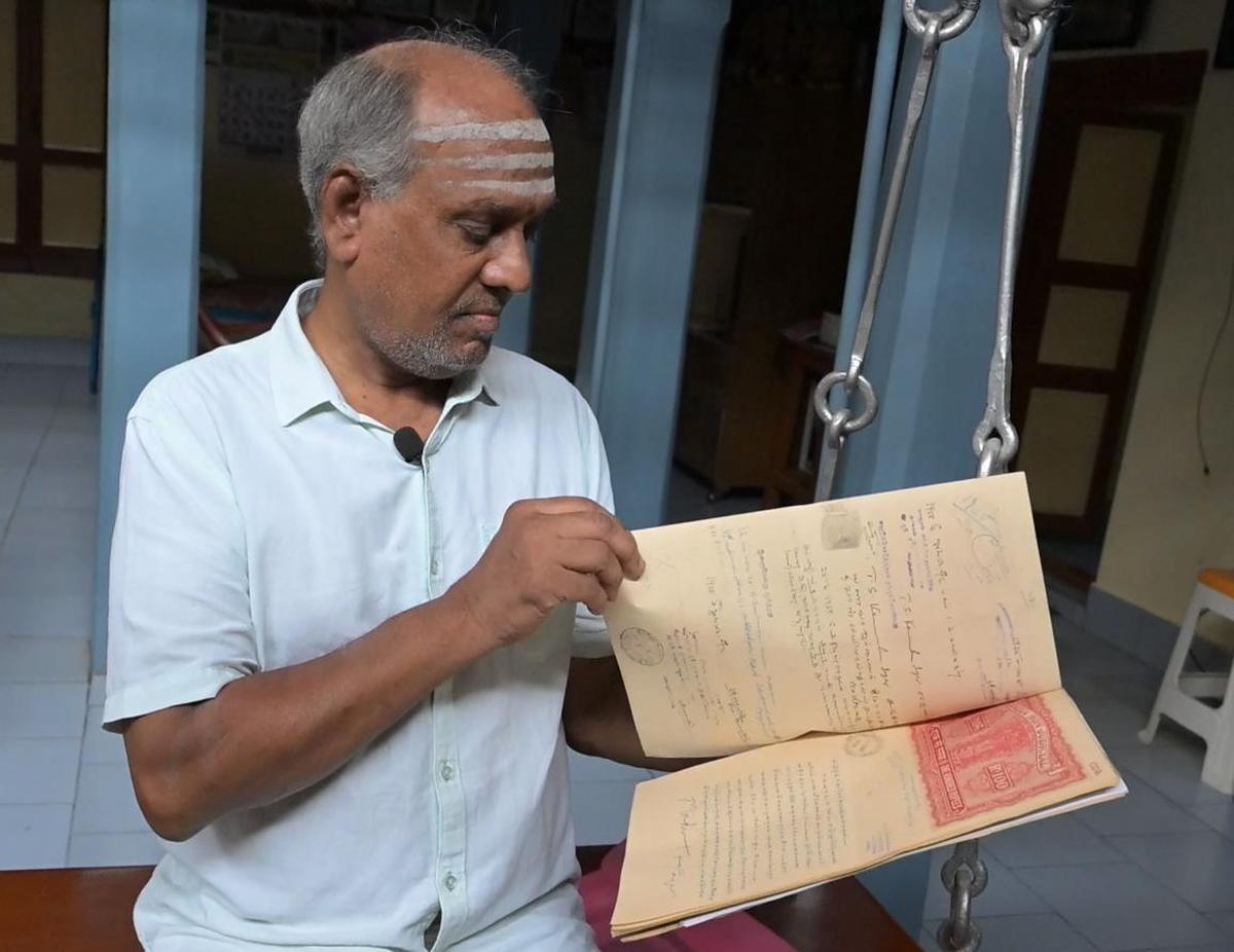 “When Mani Iyer decided to leave for Madras, he chose to sell the house. When my father, T.N. Agoram Iyer, wished to buy it, he agreed to sell it to him for whatever amount he could afford, though there were buyers ready to pay a higher price,” says A. Venkateswaran, son of Agoram Iyer, who was a celebrated cook in Mayiladuthurai.  Mr. Venkateswaran also preserves the sale deed signed by Mani Iyer.