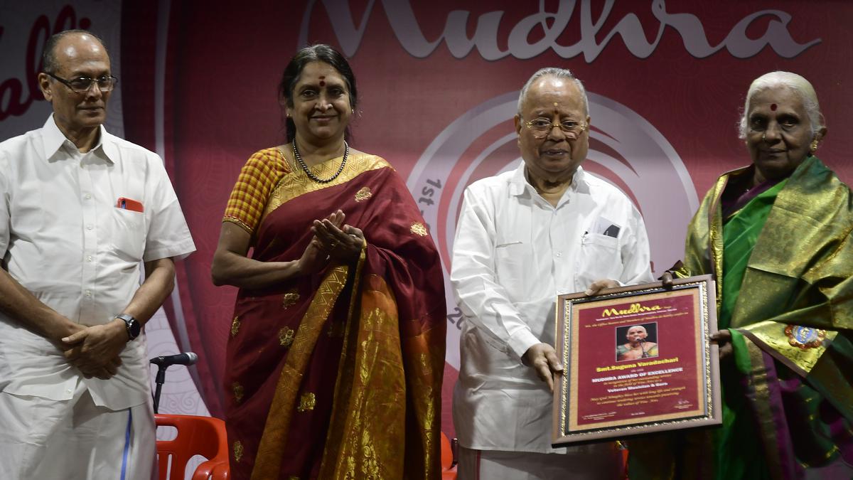 Excellence award in music presented to Suguna Varadachari