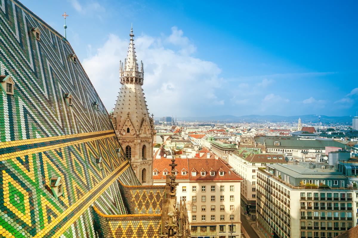 An aerial view of Vienna from St. Stephen’s Cathedral.