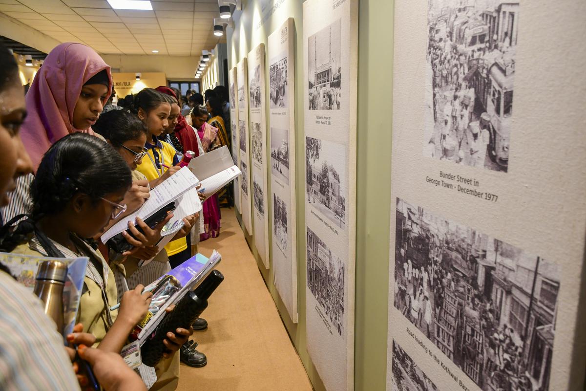Students at the archival exhibit in The Hindu’s premises 
