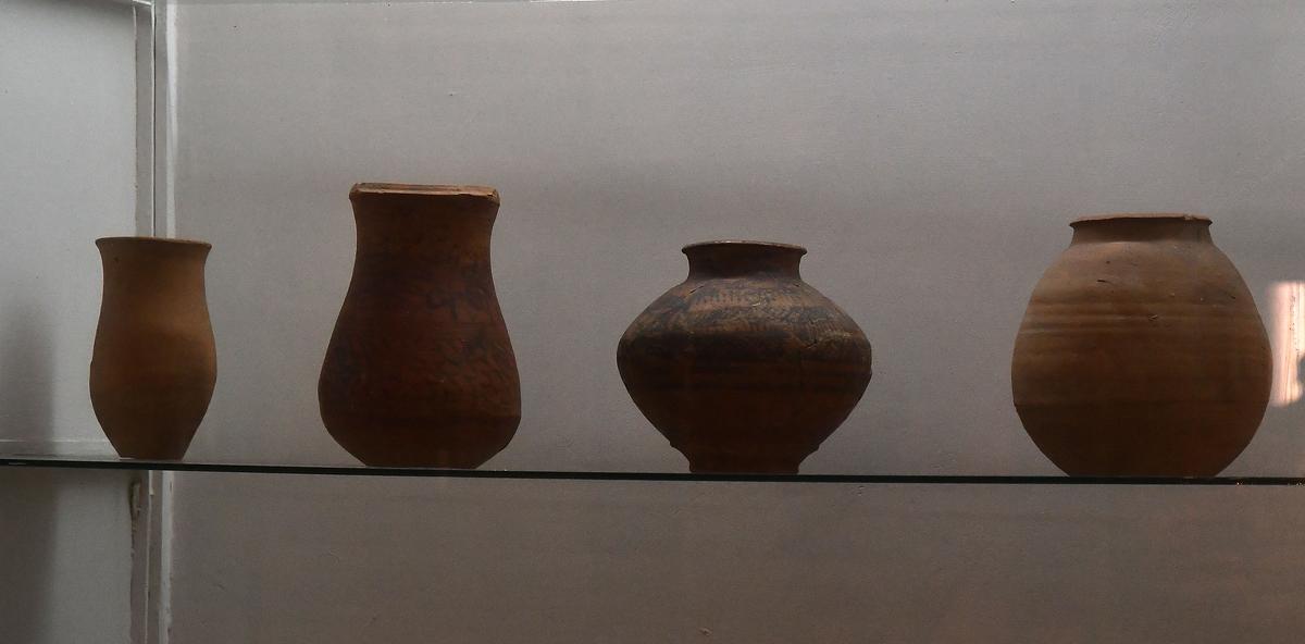 A view of different types of miniature clay pots unearthed from Dholavira, kept at the National Museum, New Delhi.