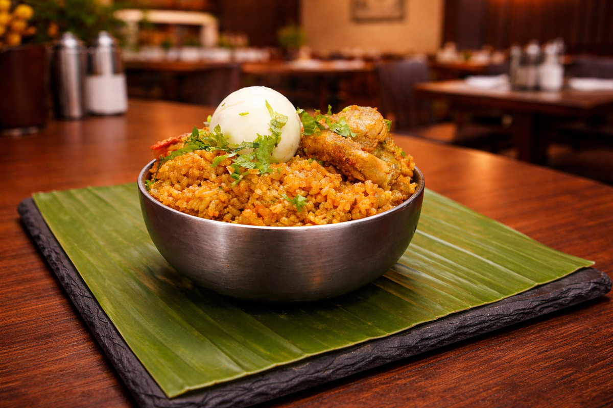 Biryani de carneiro, feito no estilo Dindigul