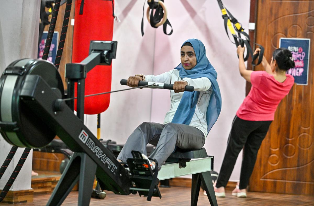 Farzana Begum during a training session at her women's gym Fit with Fab in Visakhapatnam.