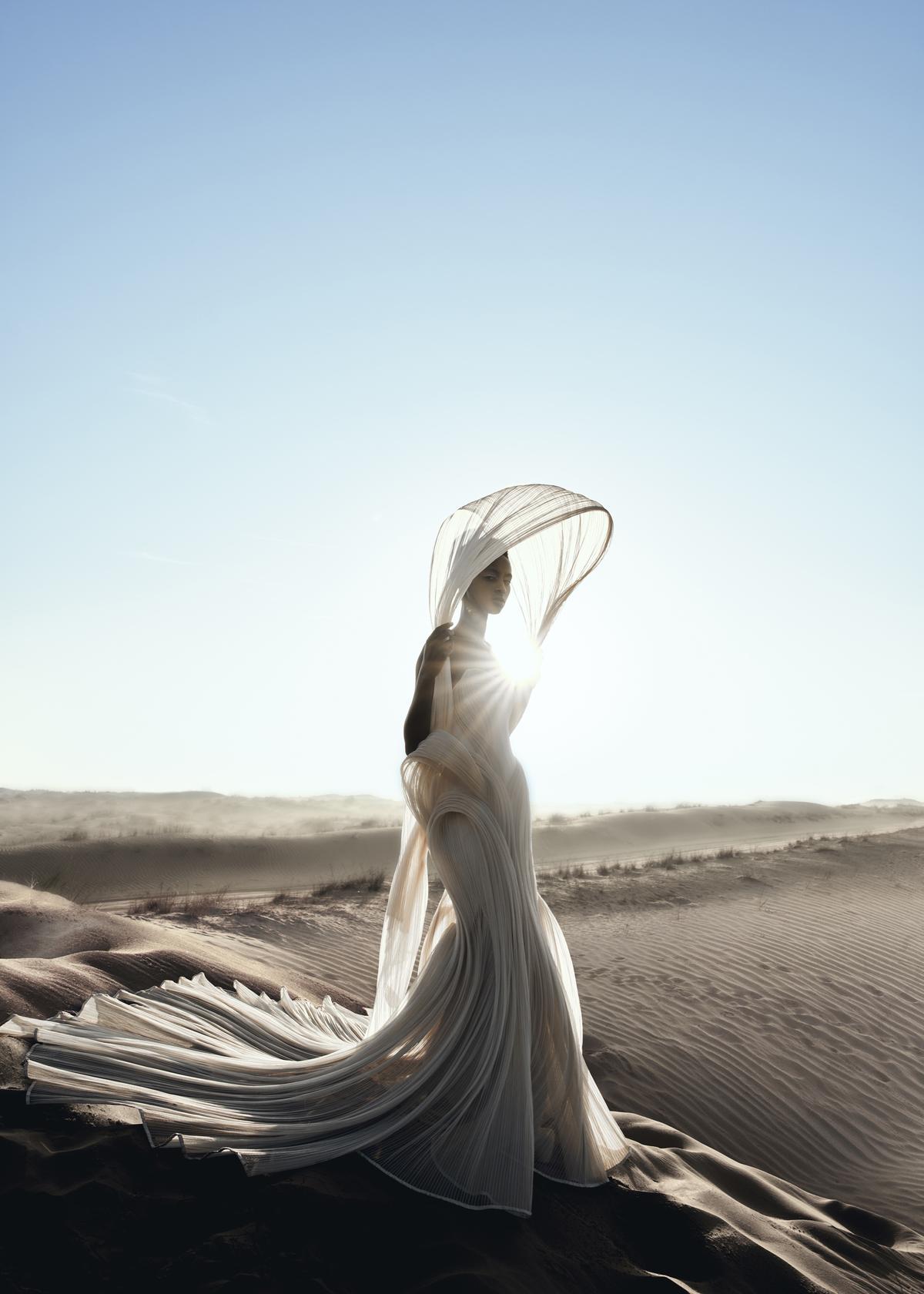 Wave Sculpted Sand Gown