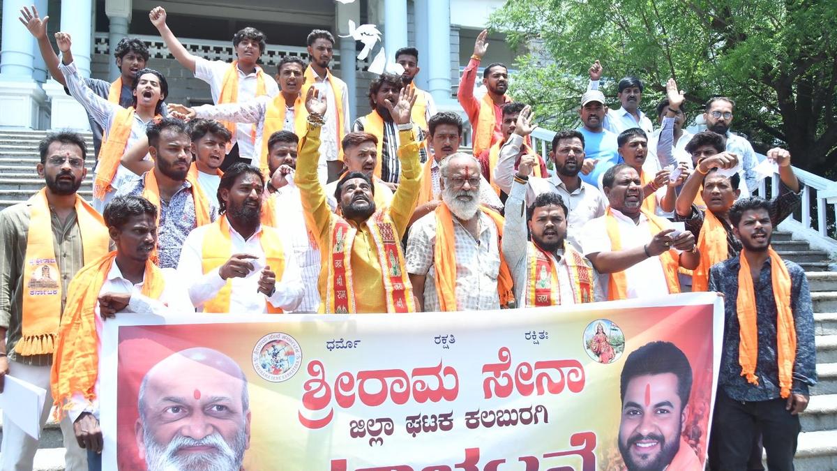 Sri Ram Sene stages protest against hijab in educational institutions