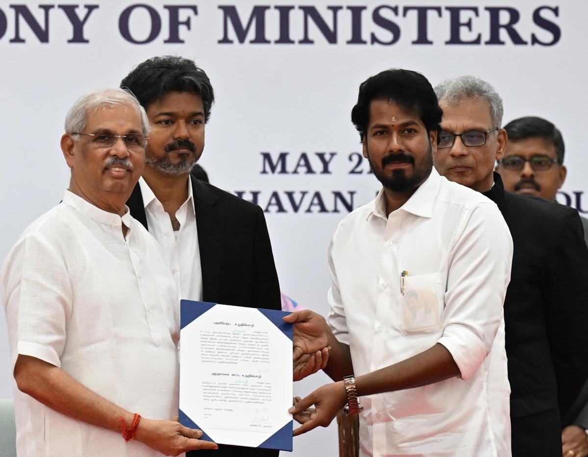 R. Vinoth, Kumbakonam MLA was sworn-in as Minister at the Lok Bhavan in Chennai on Thursday.