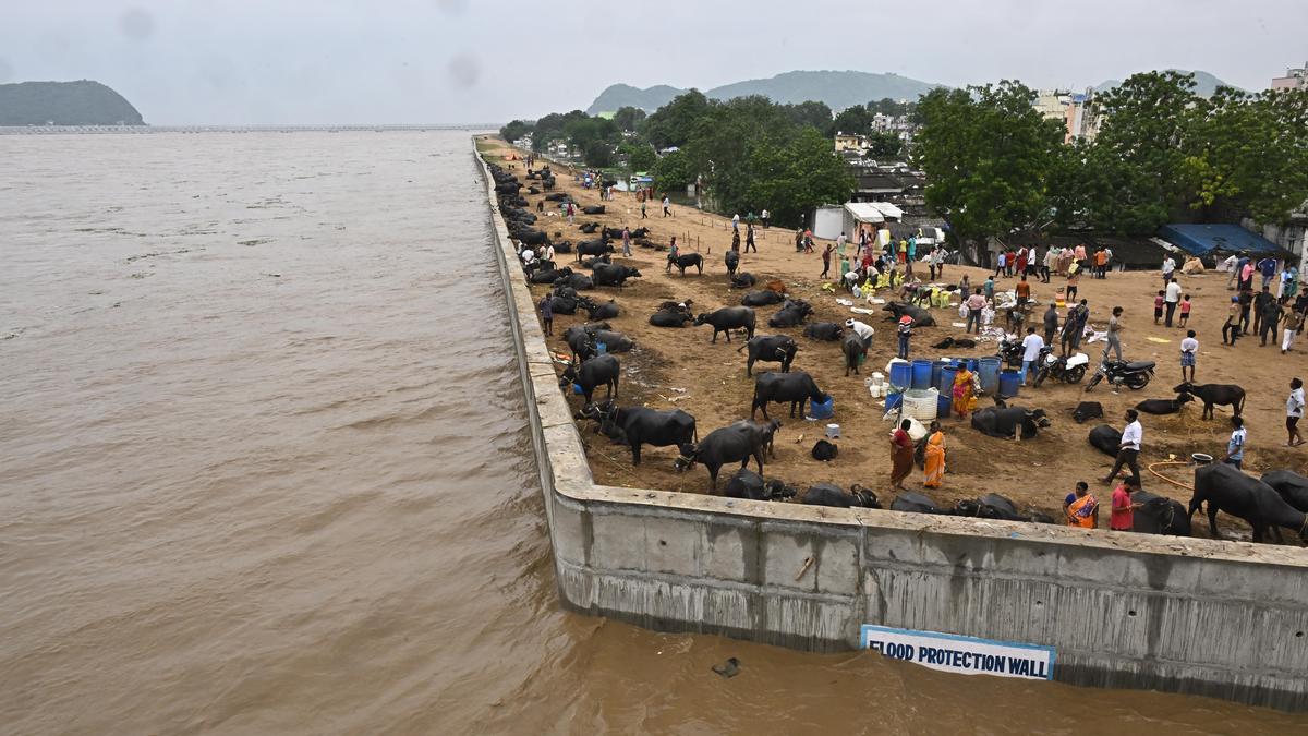 People near Krishna river bank pack their bags in anticipation of the worst