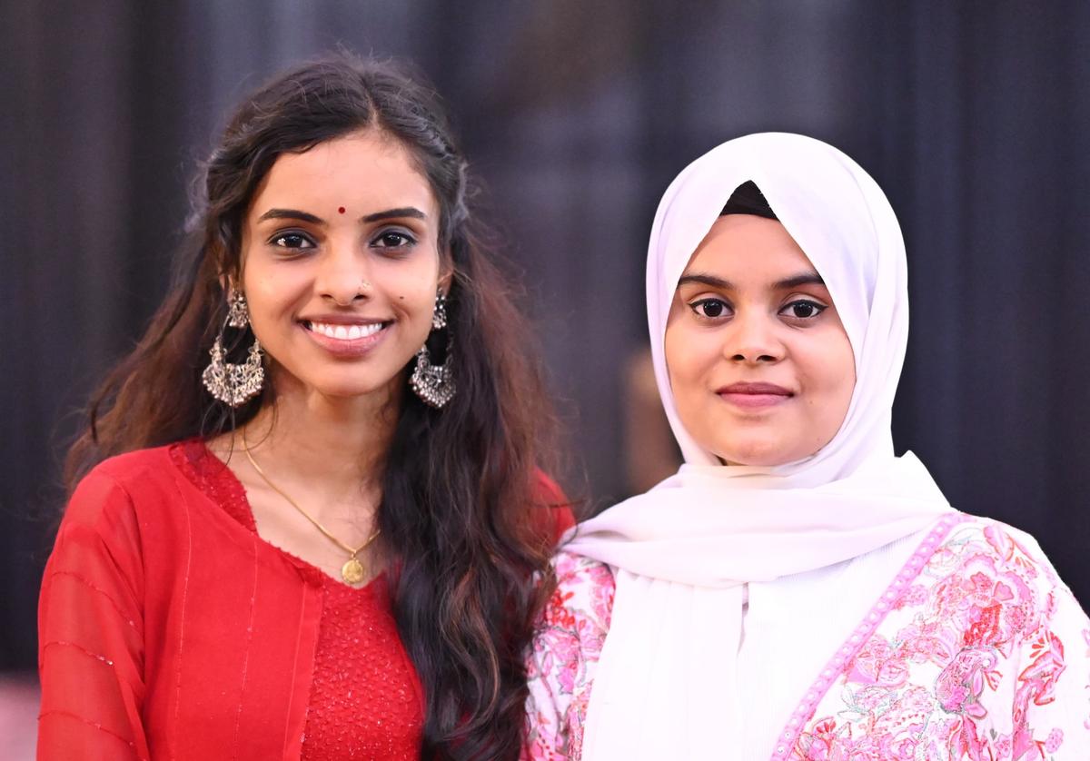 Sneha K. and Sithara K.T. from DGMMES College, Mampad, who won the first prize in Mappilappattu.
