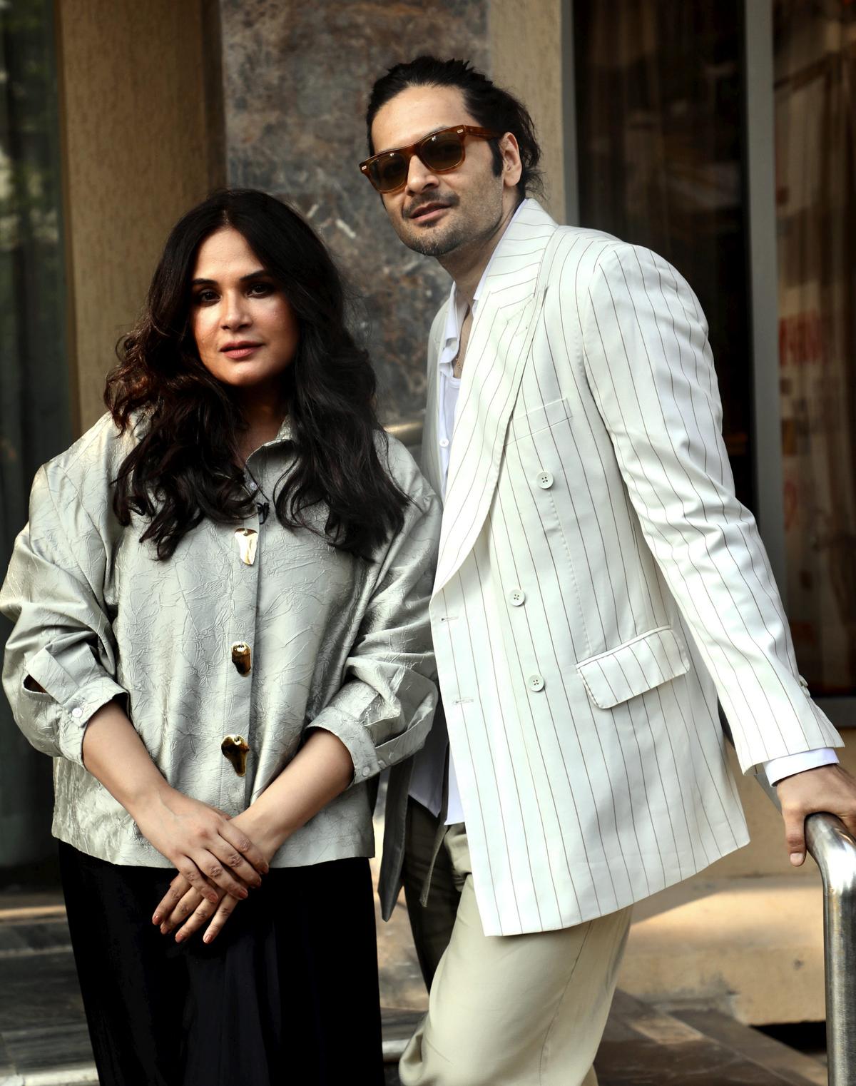 Bollywood actors and couple Richa Chadha and Ali Fazal during the promotion of their debut film production ‘Girls Will Be Girls’, in Mumbai, Wednesday, Dec. 11, 2024