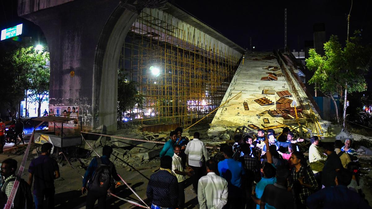 Concrete girder of bridge collapses at MRTS worksite in Thillai Ganga Nagar