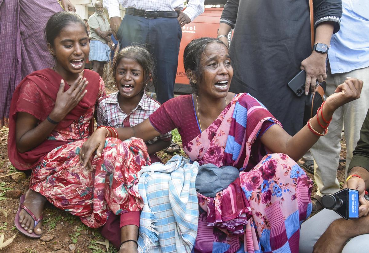 Family members of those who died in the accident mourn outside the Patnam Mahender Reddy General Hospital in Chevella. Family members of those who died in the accident mourn outside the Patnam Mahender Reddy General Hospital in Chevella.
