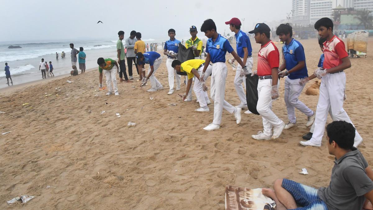 St. Aloysius’ Anglo-Indian High School students, alumni take part in beach clean-up drive in Visakhapatnam
