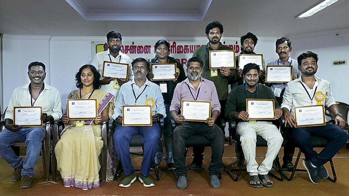 The newly elected office bearers of the managing committee of the Chennai Press Club after receiving their certificates.