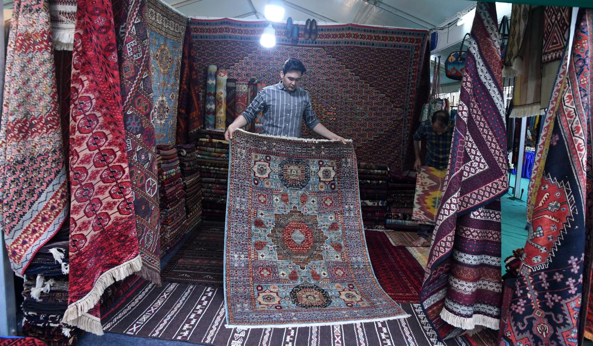 Chennai, Tamil Nadu, 10/01/2023: For Metro Plus: Artisan Exhibition on Tuesday, Afghanistan Carpet Stall at Co-Optex Ground, Egmore.  Photo Ragu r / The Hindu