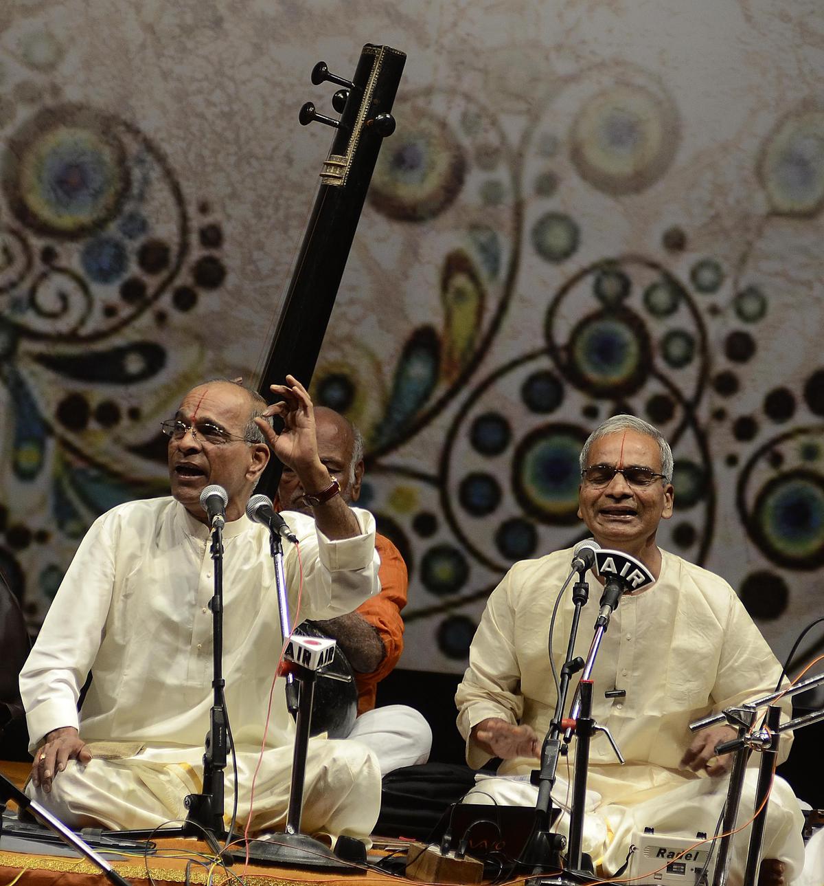 Chennai, 16/12/2012: Hyderabad Brothers, D. Raghavachari and D. Seshachari, performing vocal concert at The Music Academy, 86th Annual Conference and Concerts, in Chennai.
Photo: R. Shivaji Rao