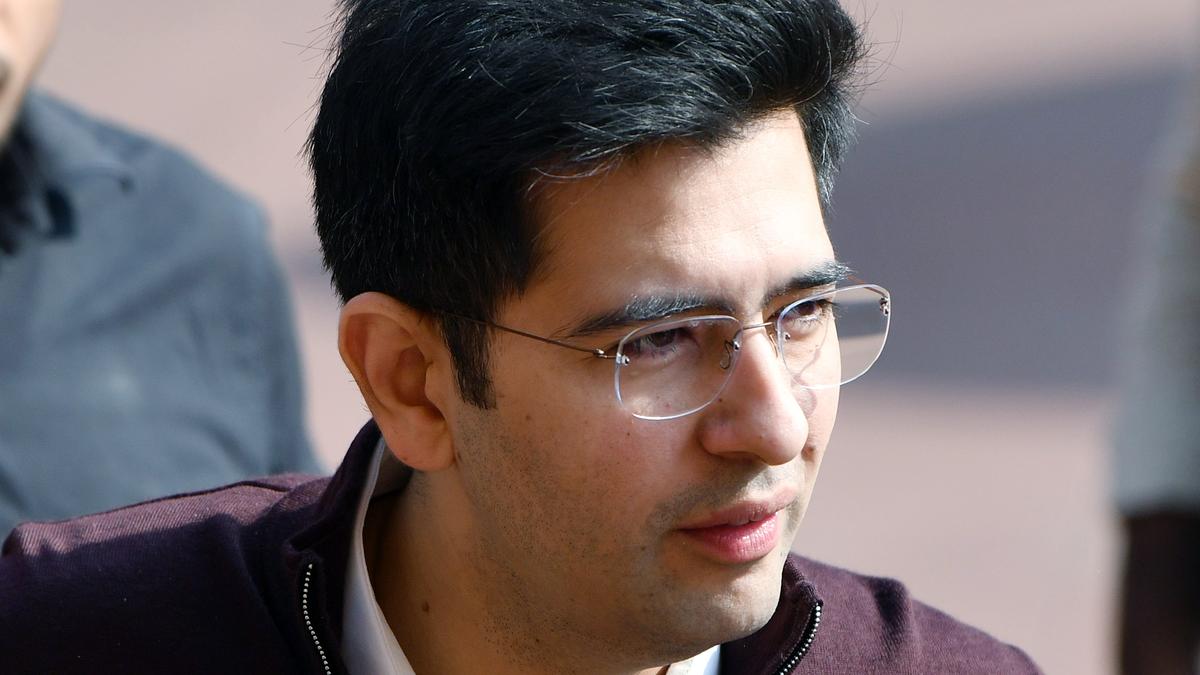 AAP Rajya Sabha MP Raghav Chadha arrives at CM Kejriwal's official residence