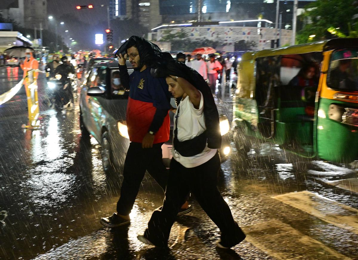 Views on Cubbon Road during heavy rain on Saturday.