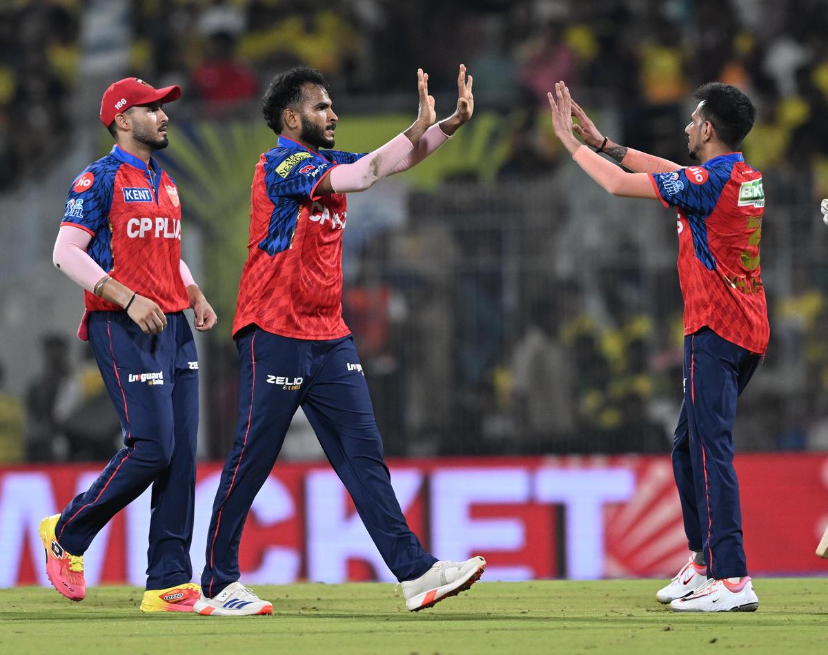 Vyshak, centre, has claimed five wickets from two games in IPL 2026.