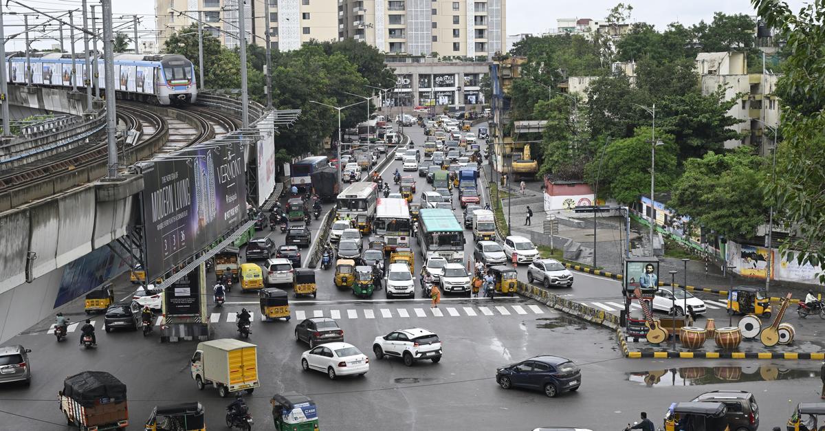 Commuters navigate heavy congestion at Sangeet junction as increased vehicular flow slows down traffic movement, in Secunderabad. Commuters navigate heavy congestion at Sangeet junction as increased vehicular flow slows down traffic movement, in Secunderabad.