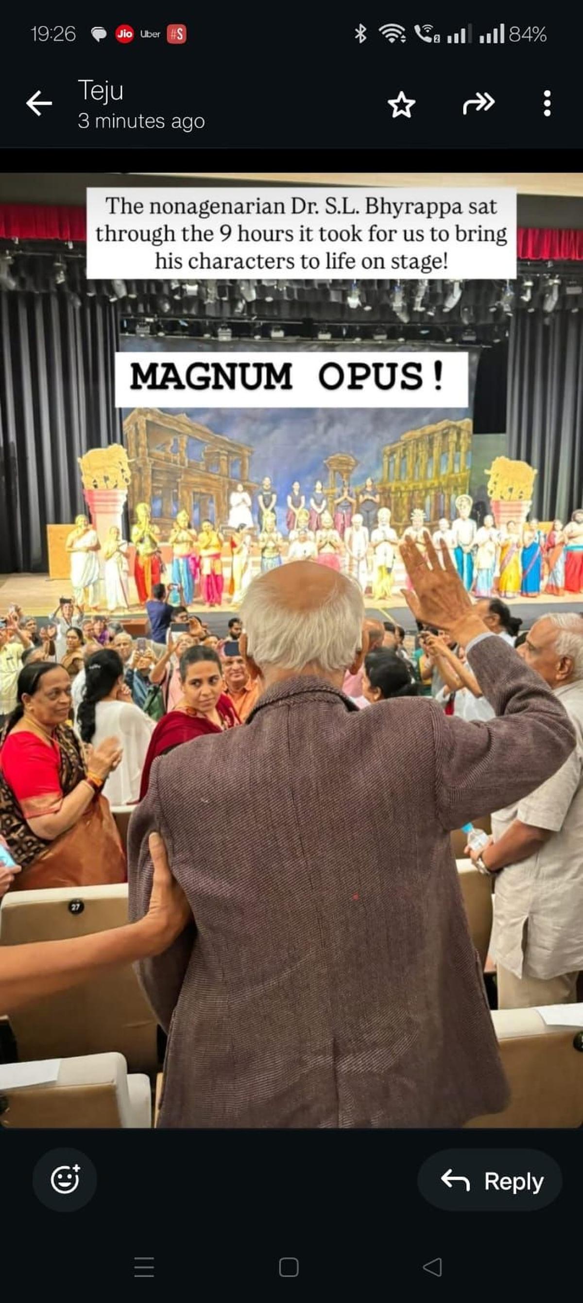 Bhirappa, Parva's last show in Bengaluru