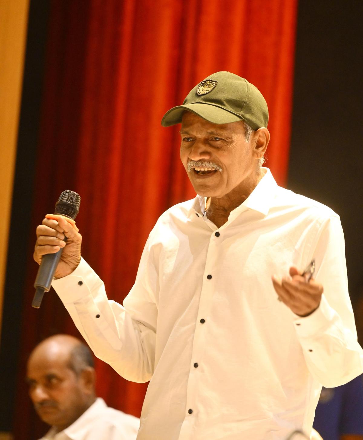Malla Raji Reddy alias Sangram, CPI (Maoist) central committee member after surrendering before Telangana Director General of Police B. Shivadhar Reddy in Hyderabad on Tuesday (February 24, 2026). Malla Raji Reddy alias Sangram, CPI (Maoist) central committee member after surrendering before Telangana Director General of Police B. Shivadhar Reddy in Hyderabad on Tuesday (February 24, 2026).