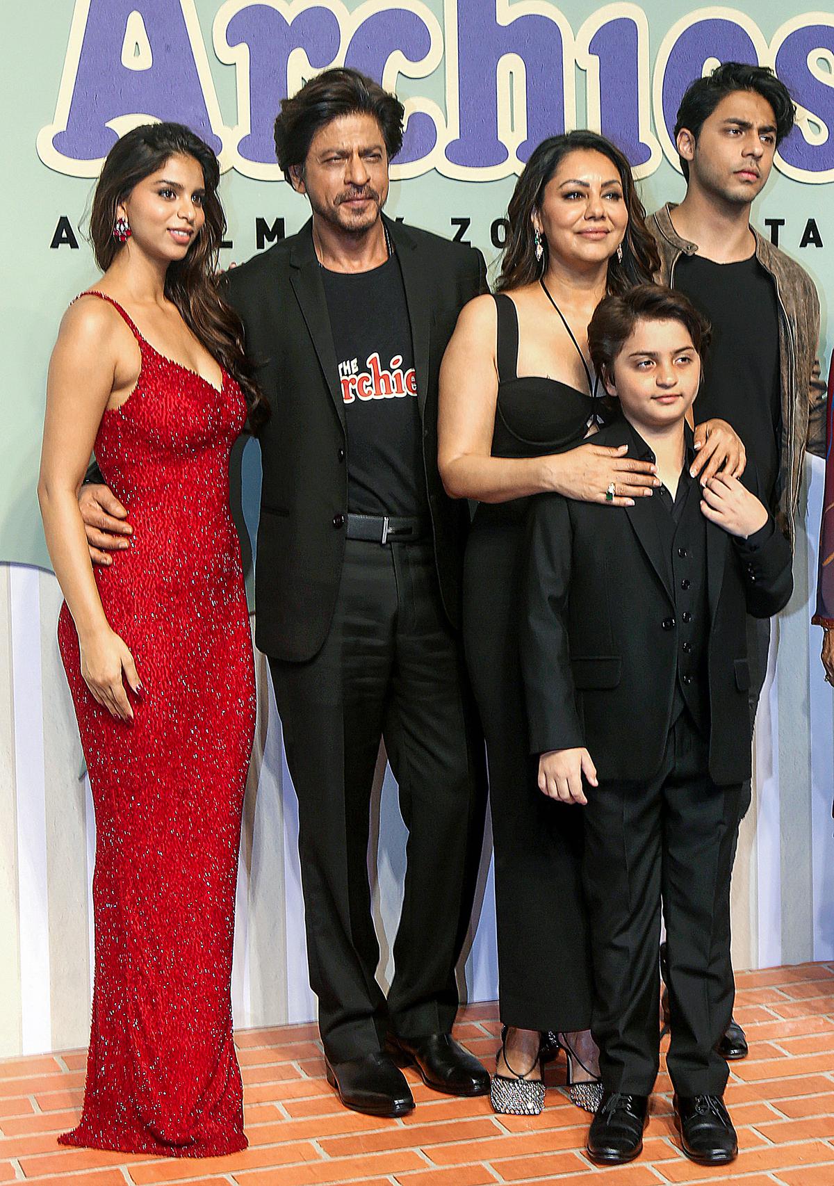Mumbai: Actor Shah Rukh Khan with his family poses for photos at the premiere of Netflix’s film ‘The Archies’, in Mumbai, Tuesday, Dec. 5, 2023.