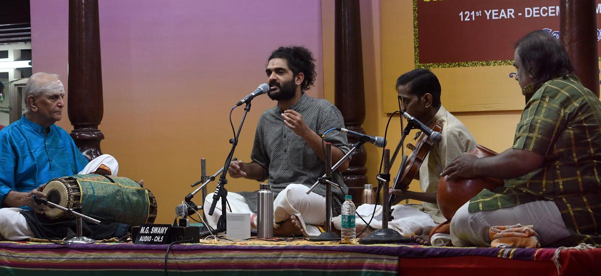 Sid Sriram performing Carnatic concert at Sri Parthasarathy Swami Sabha in Chennai 