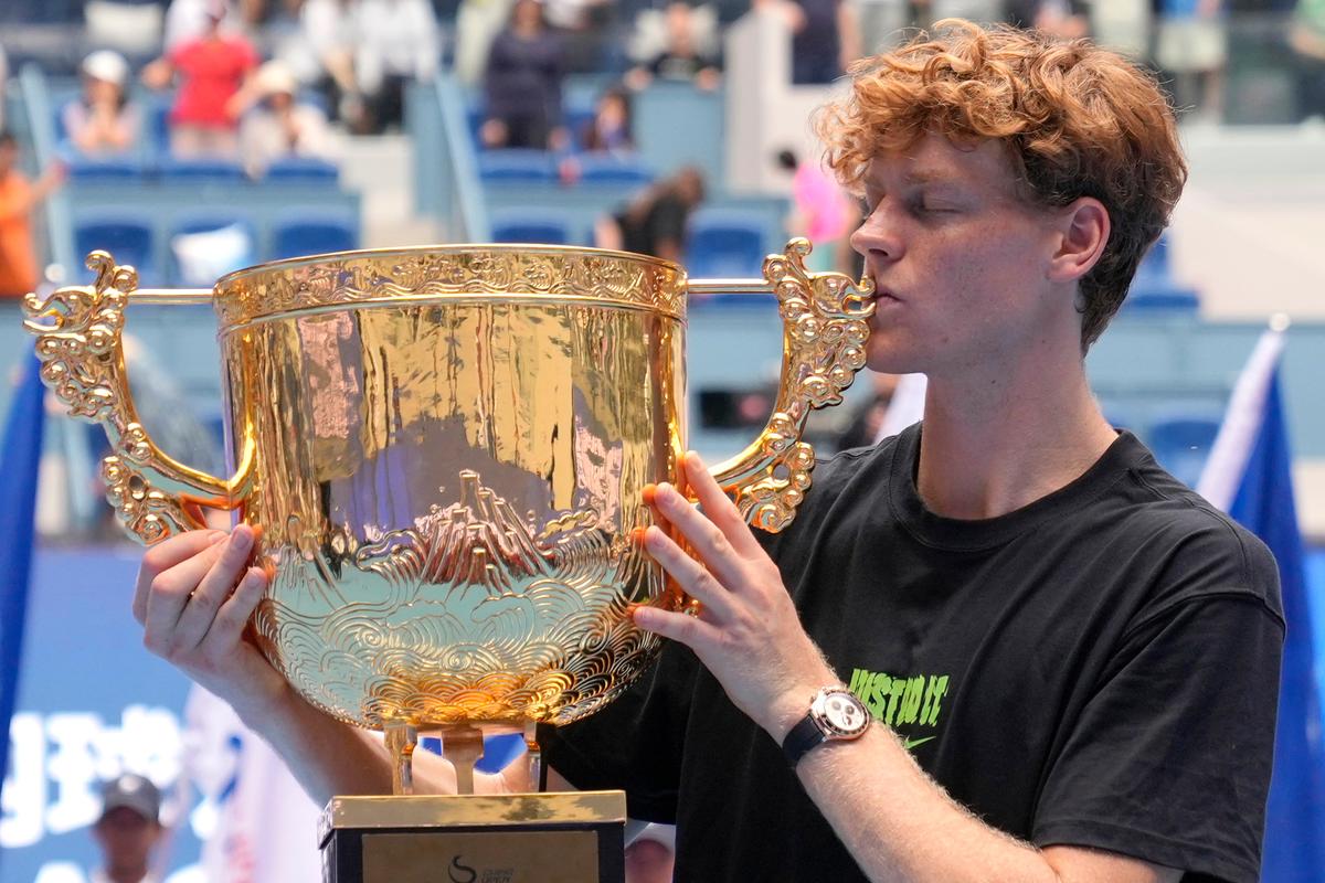 Jannik Sinner after his win at the China Open tournament in Beijing on October 1. Jannik Sinner after his win at the China Open tournament in Beijing on October 1.
