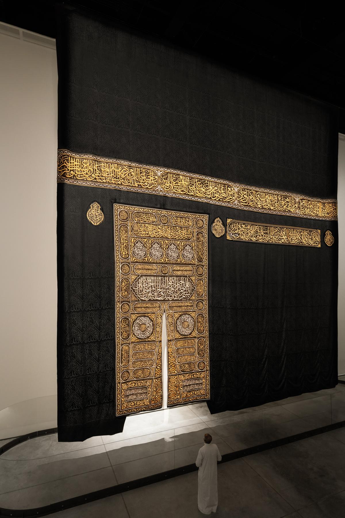 The ‘kiswah’ which covers the holy Kaaba, on display at the Islamic Arts Biennale in Jeddah, Saudi Arabia. 