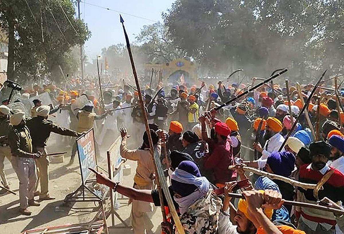 The mob led by Amritpal Singh clashing with the police at the police station in Ajnala on February 23. Six policemen were injured, but no FIR has been filed against Amritpal or his associates yet.