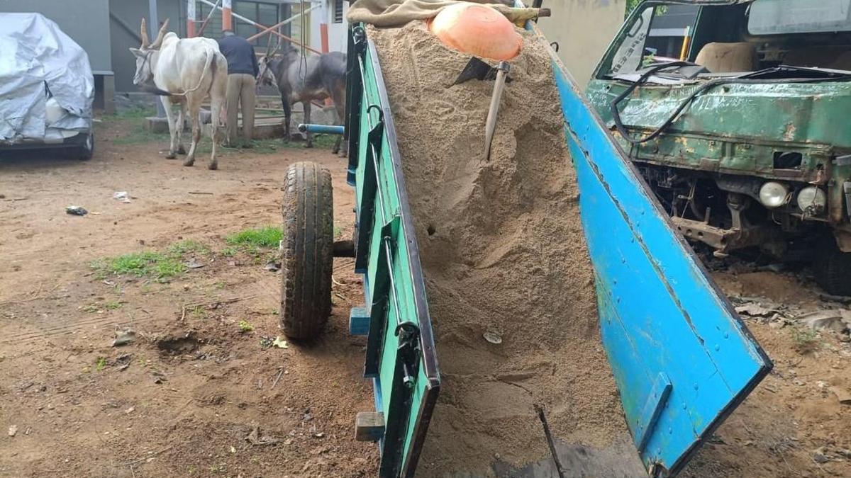 Illegal sand transportation: Police seize two sand-laden bullock carts in Kollegal