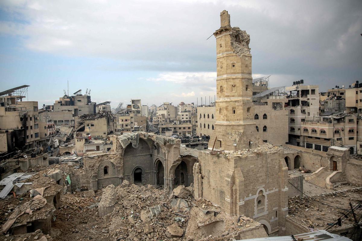 This picture taken on January 5, 2024, shows Gaza City’s Omari Mosque, the oldest mosque in Gaza, damaged in Israeli bombardment. This picture taken on January 5, 2024, shows Gaza City’s Omari Mosque, the oldest mosque in Gaza, damaged in Israeli bombardment.