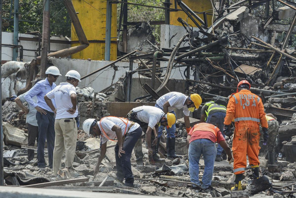 NDRF and other officials inspected the area around the chemical plant on May 24, 2024. 