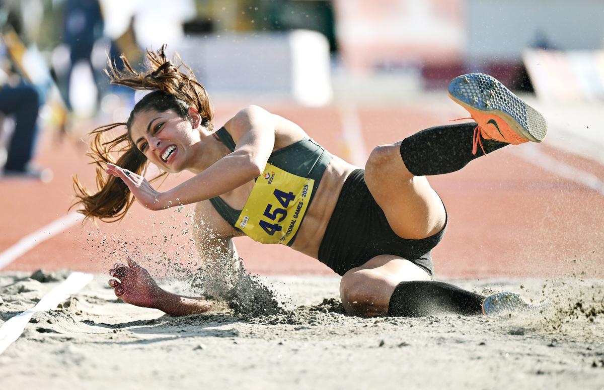 Extra special: Niharika Bashisht won the women’s triple jump, her maiden gold in a National competition. | PHOTO: RITU RAJ KONWAR