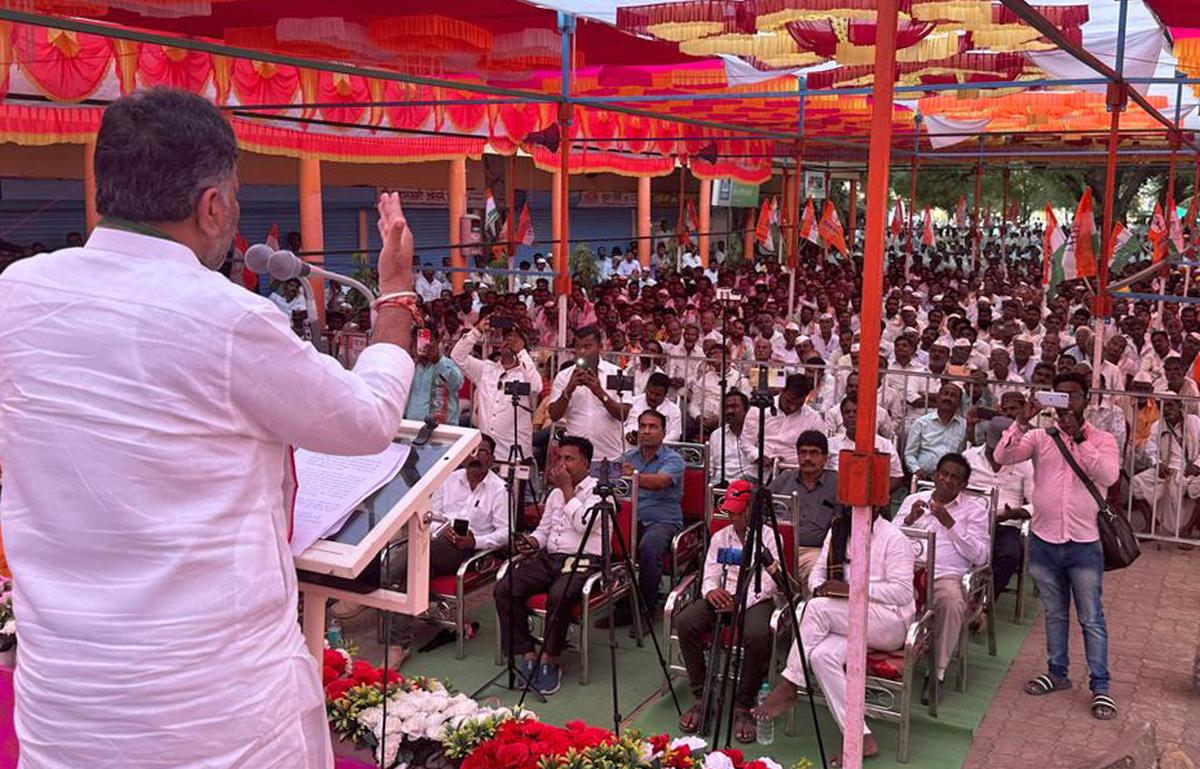 KPCC president D.K. Shivakumar campaigning for the Congress in Solapur in Maharashtra. 