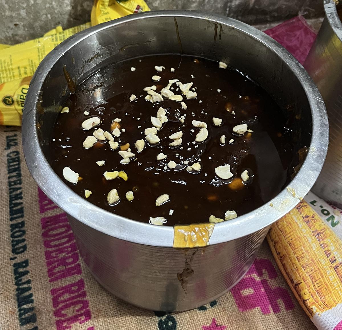 Long wheat halwa from Ambi’s Cafe that is served at the evening counter. No colour is added to it and it is more like a pudding that can be eaten in scoops Long wheat halwa from Ambi’s Cafe that is served at the evening counter. No colour is added to it and it is more like a pudding that can be eaten in scoops