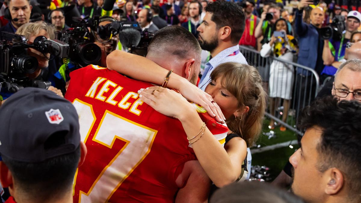 Taylor Swift chugs beer, cuddles Blake Lively and gets mobbed as Chiefs beat 49ers in the Super Bowl