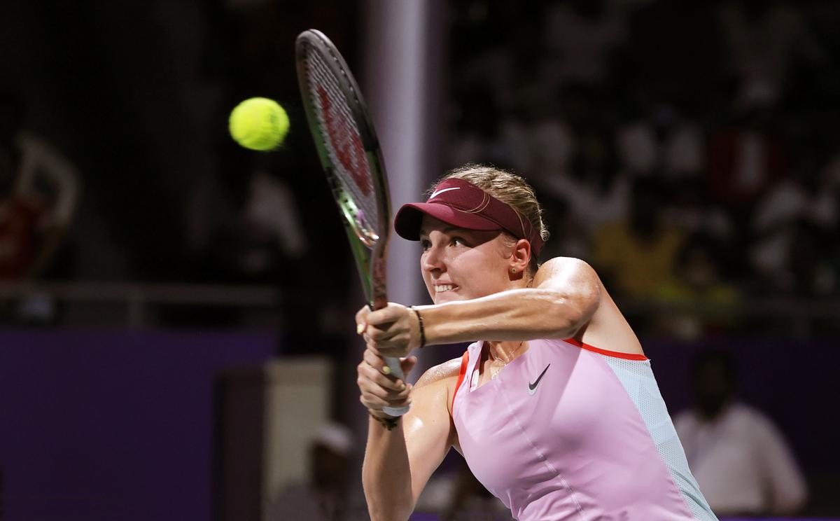 Czech Republic’s Linda Fruhvirtova in action against Magda Linette of Poland during the WTA Chennai Open 2022 tennis tournament singles final match, in Chennai