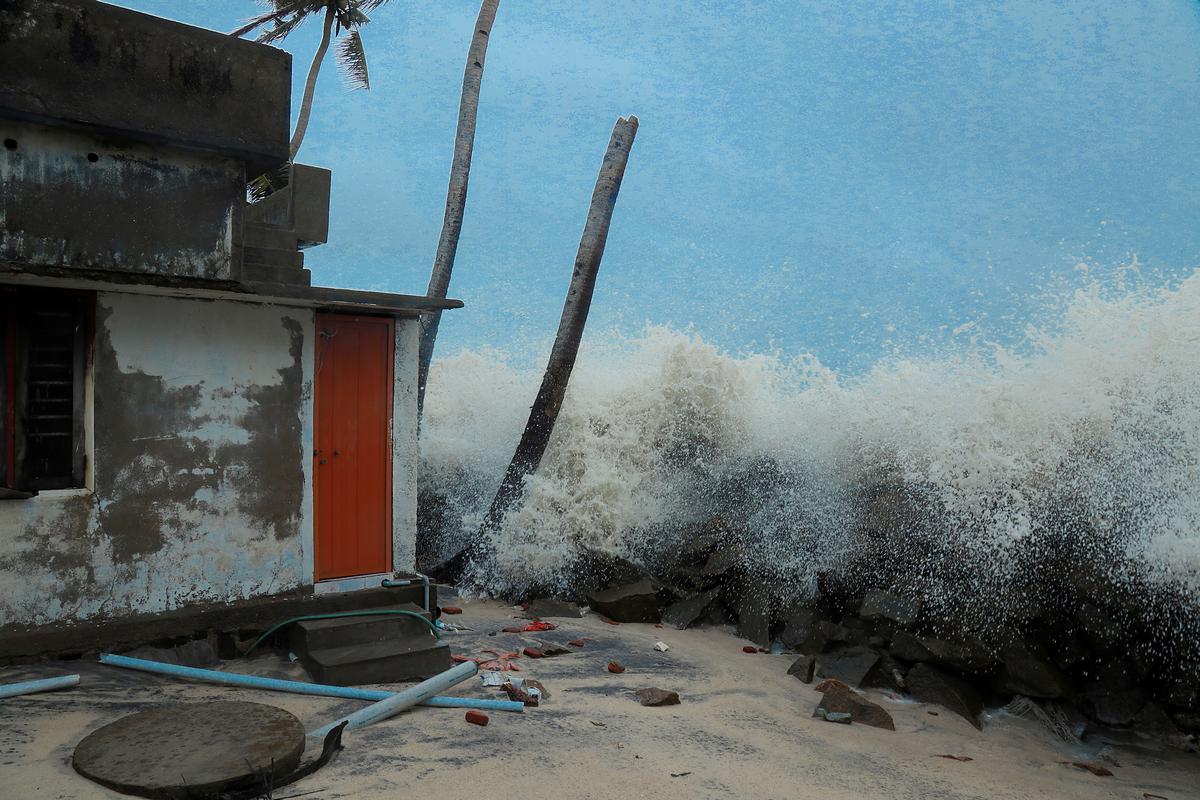 Rough sea batters Purakkad coast in Ambalappuzha taluk on Friday.