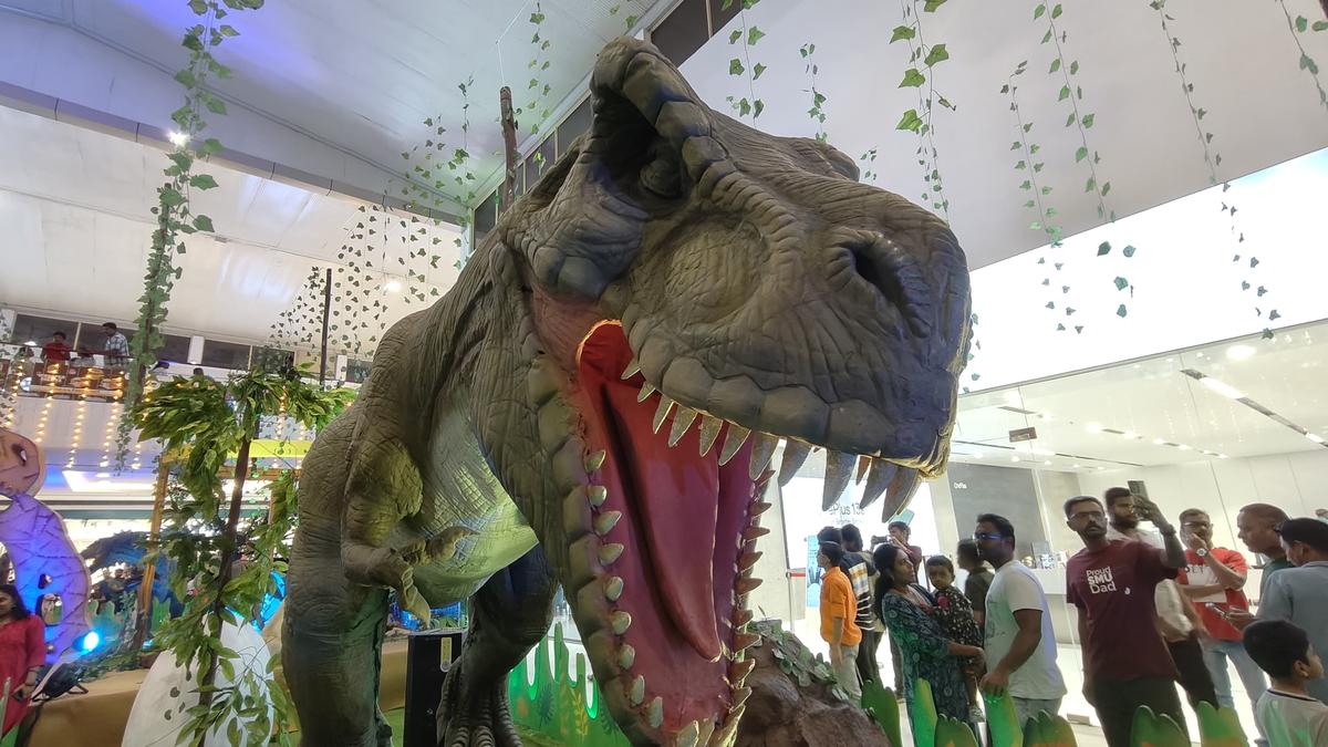 A display of animatronic dinosaurs in Coimbatore