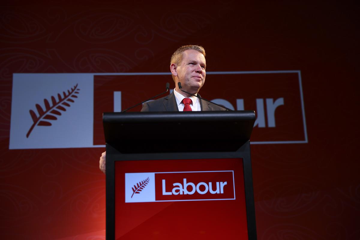 New Zealand Prime Minister and Labour leader Chris Hipkins speaks during a Labour Party election night event at Lower Hutt Events Centre in Wellington, New Zealand on October 14, 2023.