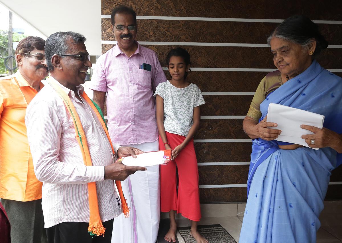 NDA candidate J. Ashokan interacting with voters. 